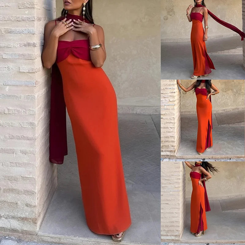 VESTIDO LARGO BICOLOR DE SATÉN EVENTO