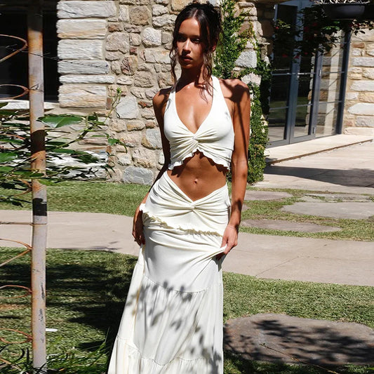CONJUNTO VESTIDO HALTER DRAPEADO ELEGANCE
