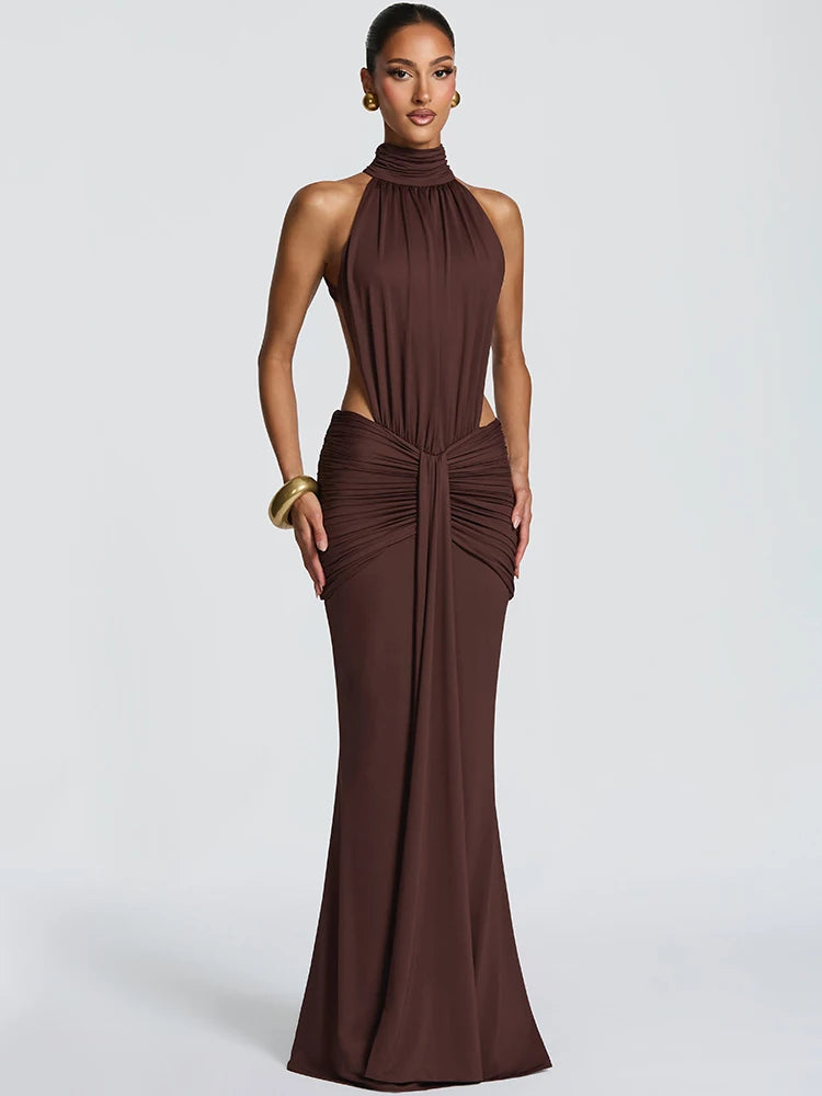VESTIDO LARGO HALTER ESPALDA DESCUBIERTA
