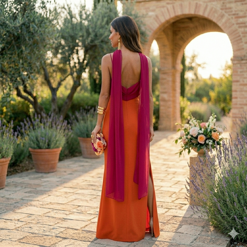 VESTIDO LARGO BICOLOR DE SATÉN EVENTO