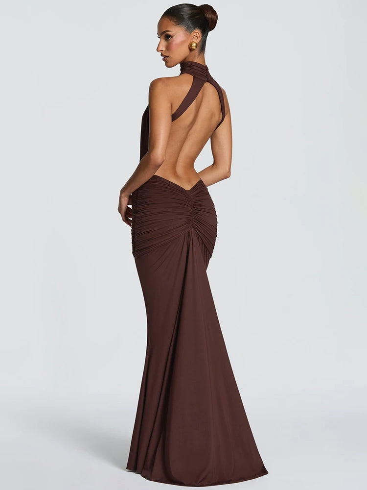 VESTIDO LARGO HALTER ESPALDA DESCUBIERTA