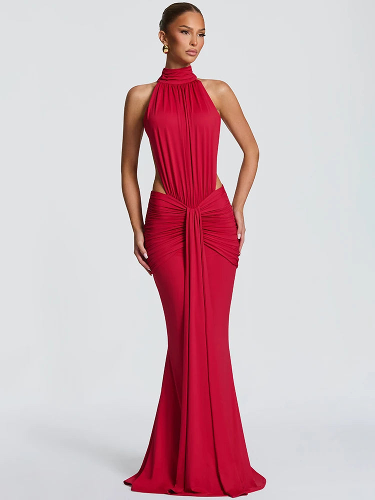 VESTIDO LARGO HALTER ESPALDA DESCUBIERTA