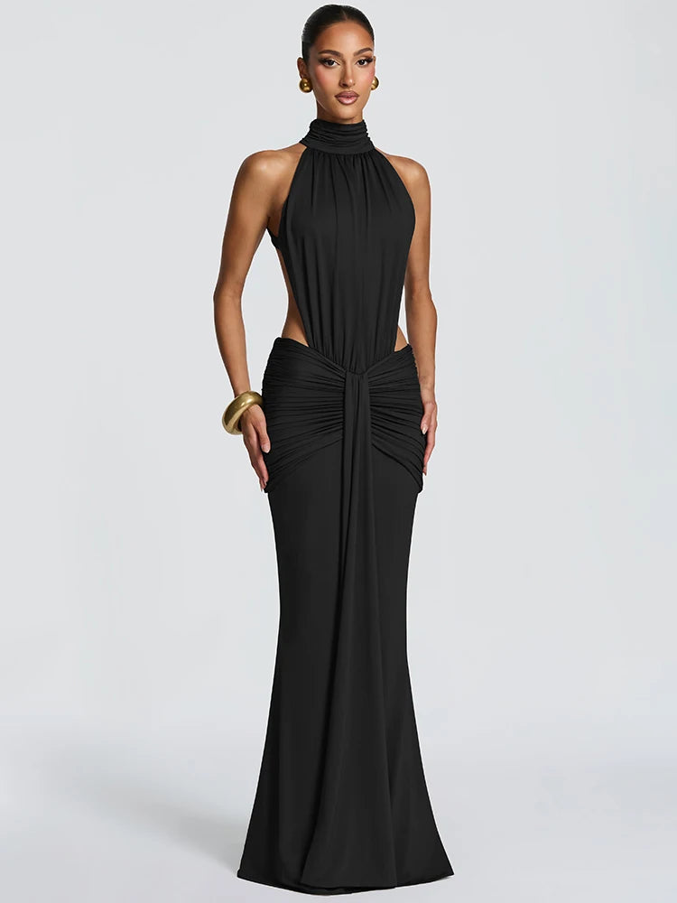 VESTIDO LARGO HALTER ESPALDA DESCUBIERTA