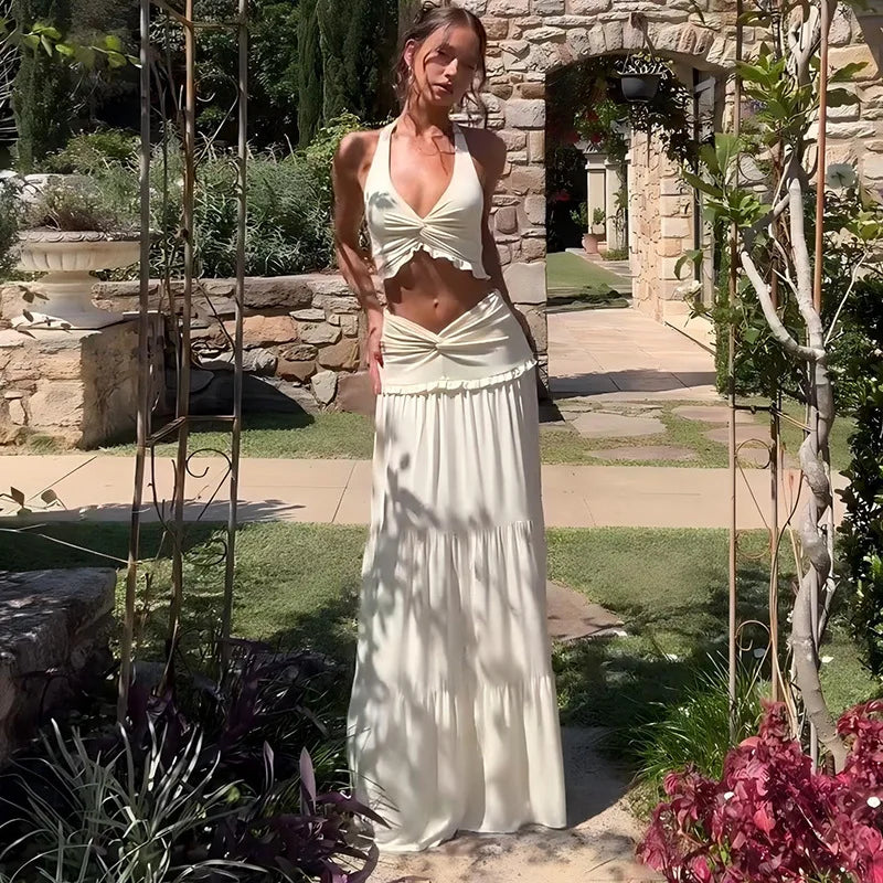 CONJUNTO VESTIDO HALTER DRAPEADO ELEGANCE