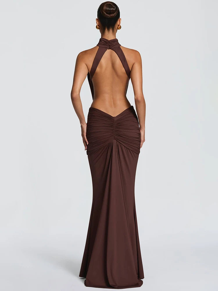 VESTIDO LARGO HALTER ESPALDA DESCUBIERTA